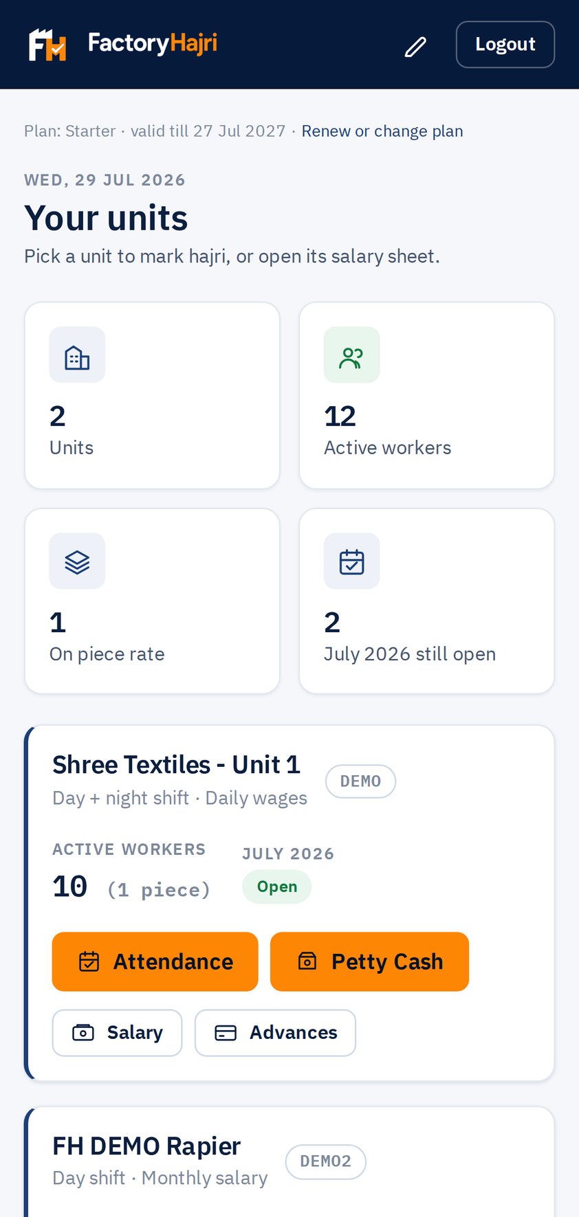 Unit list on a phone