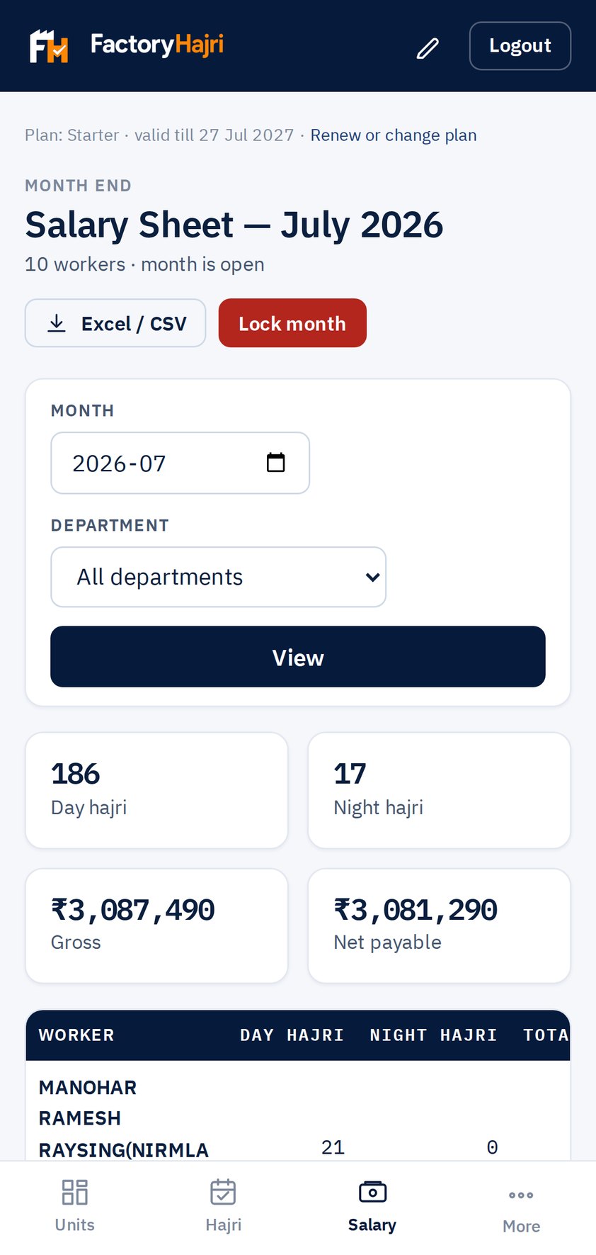 Salary sheet on a phone